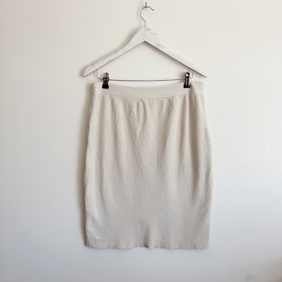 EILEEN FISHER Cream Ribbed Knit Knee Length Pencil Straight Skirt M Medium Silk - Picture 8 of 11